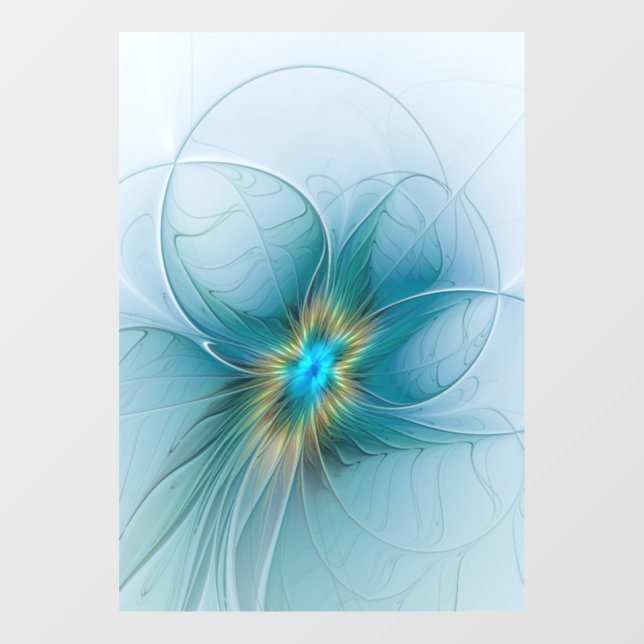 Autocollant Pour Fenêtre Petite Beauté Moderne Bleu Or Fractal Art Flower (Feuille)