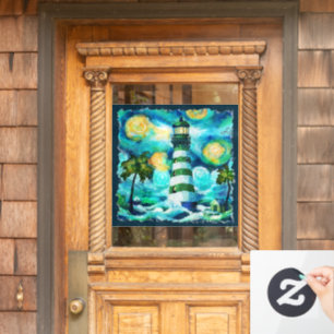 Autocollant Pour Fenêtre Phare Tropical impressionniste Style Van Gogh