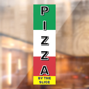Autocollant Pour Fenêtre Pizza Shop Pizza By the Slice Italien Drapeau
