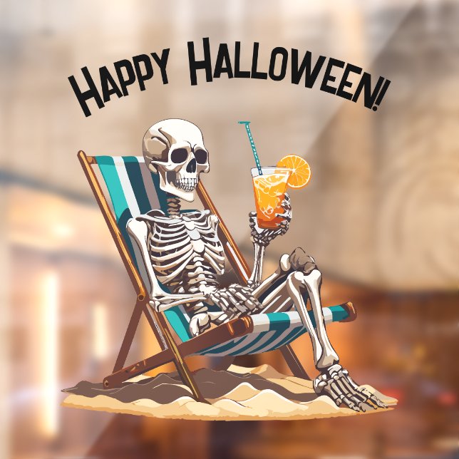 Autocollant Pour Fenêtre Plage Lounge Squelette Halloween (Feuille 2)