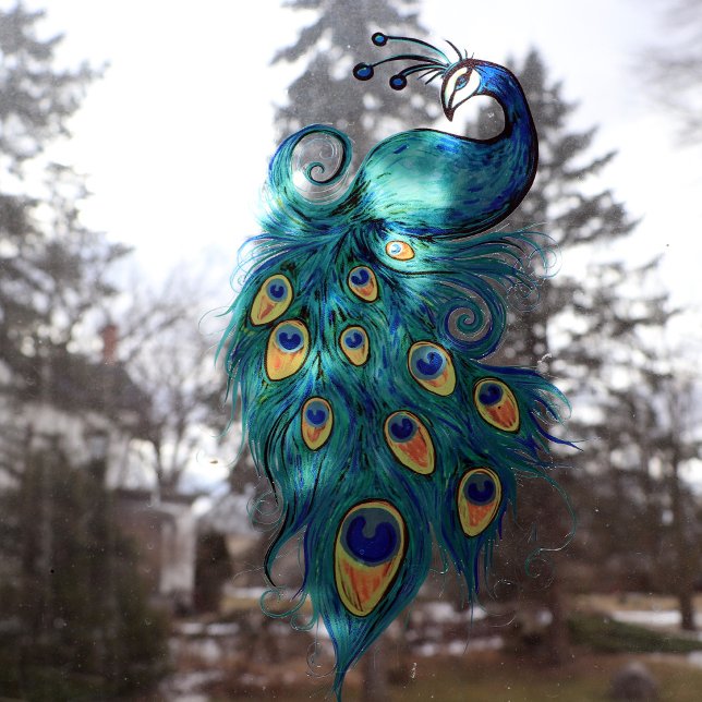 Autocollant Pour Fenêtre Plumes de paon Peacocks Turquoises (Créateur téléchargé)