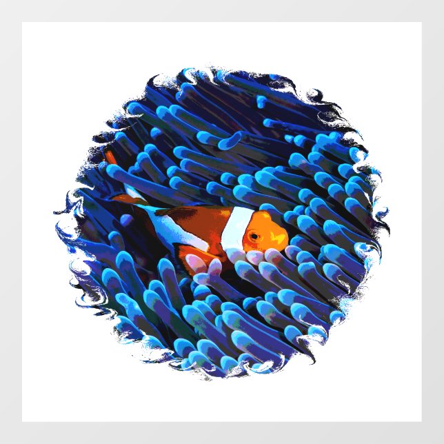 Autocollant Pour Fenêtre Poisson-clown dans un anémone (Feuille)