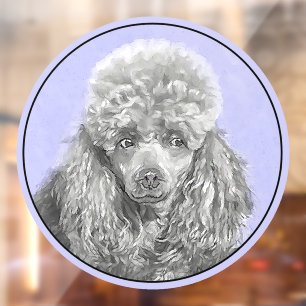 Autocollant Pour Fenêtre Poodé Jouet miniature Argent gris bleu Chien Art