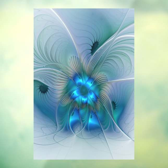 Autocollant Pour Fenêtre Position, Abstrait bleu turquoise fractal (Feuille 3)
