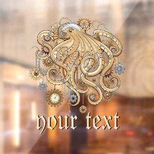 Autocollant Pour Fenêtre Poulpe Steampunk Rétro Fantastique Mécanique