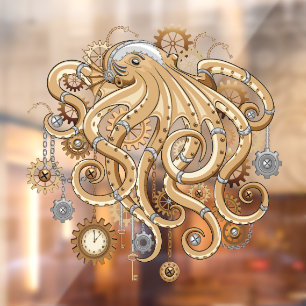 Autocollant Pour Fenêtre Poulpe Steampunk Rétro Fantastique Mécanique