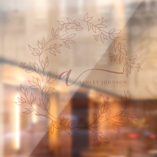 Autocollant Pour Fenêtre Poussière de rose gênée Monogramme Nom Entreprise 