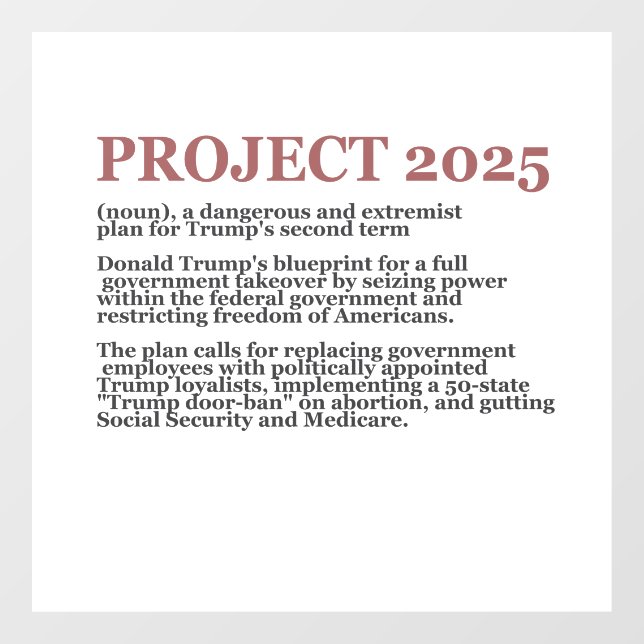 Autocollant Pour Fenêtre Pro Democracy Anti Project 2025 Trump républicain (Feuille)