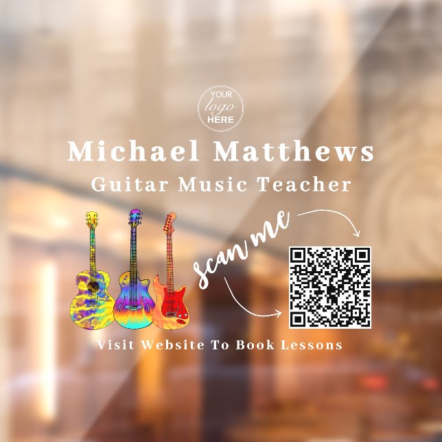 Autocollant Pour Fenêtre Professeur de Guitare Cours de Musique Code QR (Feuille 2)