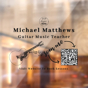 Autocollant Pour Fenêtre Professeur de Guitare Leçons de Musique Publicité 