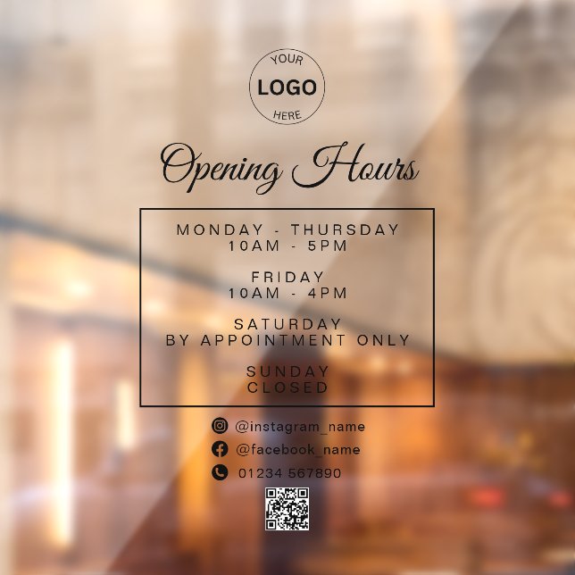 Autocollant Pour Fenêtre Qr Code Business Logo Horaires d'ouverture (Feuille 2)