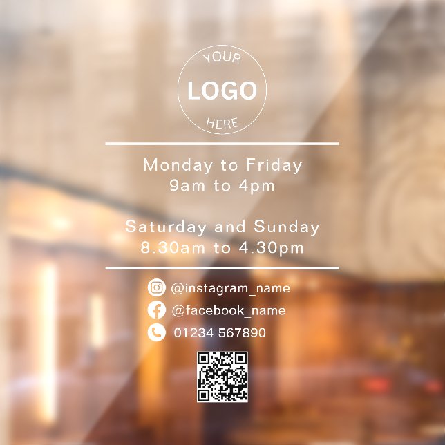 Autocollant Pour Fenêtre Qr Code Business Logo Horaires d'ouverture (Feuille 2)