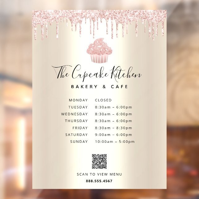 Autocollant Pour Fenêtre QR Menu Heures Cupcake rose Parties scintillant Bo (Feuille 2)
