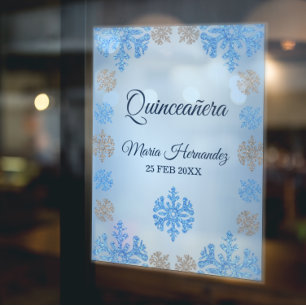 Autocollant Pour Fenêtre Quinceañera Ice Blue Silver Winter Snowflake
