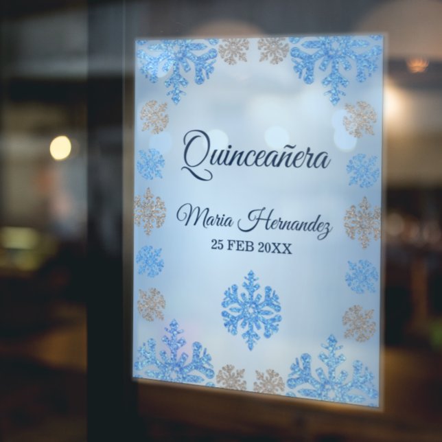 Autocollant Pour Fenêtre Quinceañera Ice Blue Silver Winter Snowflake (Créateur téléchargé)