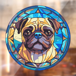Autocollant Pour Fenêtre Race de chien Pug aquarelle faux vitrail