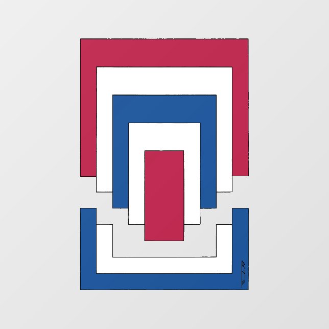 Autocollant Pour Fenêtre Rectangle Abstrait en rouge, blanc et bleu (Feuille)