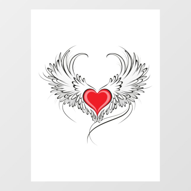 Autocollant Pour Fenêtre Red Angel Coeur avec ailes (Feuille)
