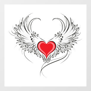 Autocollant Pour Fenêtre Red Angel Coeur avec ailes