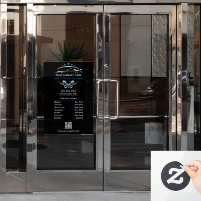 Autocollant Pour Fenêtre Réparation automobile professionnelle, heures d'ou (Porte de bureau)