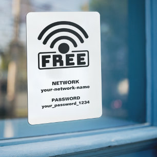 Autocollant Pour Fenêtre Réseau WIFI gratuit se connecter & mot de passe Bl