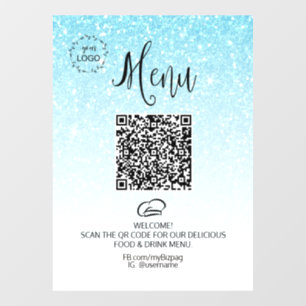 Autocollant Pour Fenêtre *~ Restaurant Café QR LOGO MENU Parties scintilla