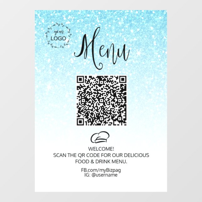 Autocollant Pour Fenêtre *~ Restaurant Café QR LOGO MENU Parties scintillan (Feuille)