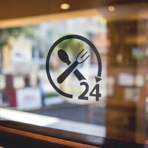 Autocollant Pour Fenêtre Restaurant Ouvert 24h/24 Black Business Heures