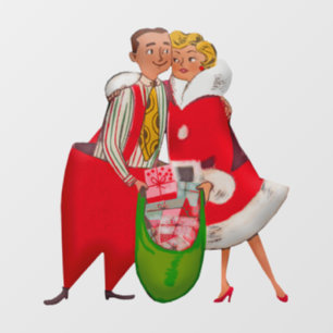 AUTOCOLLANT POUR FENÊTRE RETRO CHRISTMAS COUPLE FENÊTRE CLAIR