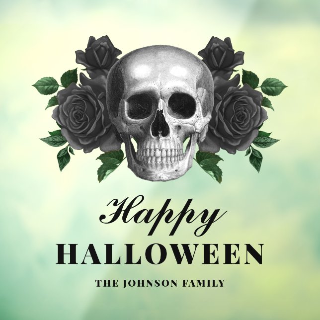 Autocollant Pour Fenêtre Roses noirs gothiques et crâne heureux Halloween (Feuille 3)