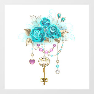 Autocollant Pour Fenêtre Roses turquoise avec touches