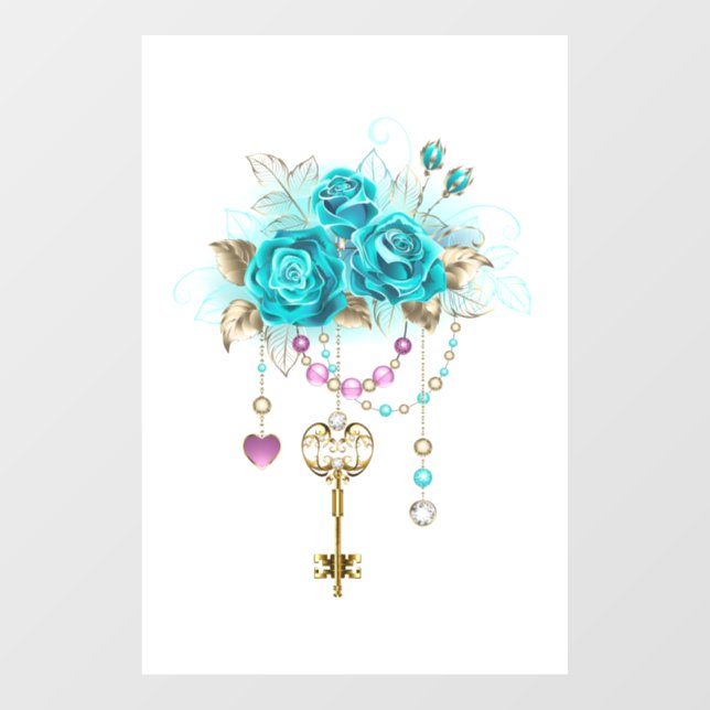 Autocollant Pour Fenêtre Roses turquoise avec touches (Feuille)