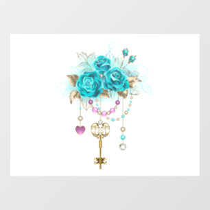 Autocollant Pour Fenêtre Roses turquoise avec touches