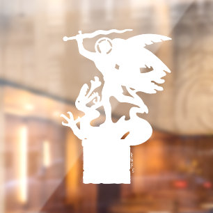 Autocollant Pour Fenêtre Saint Michael et Dragon (en blanc)