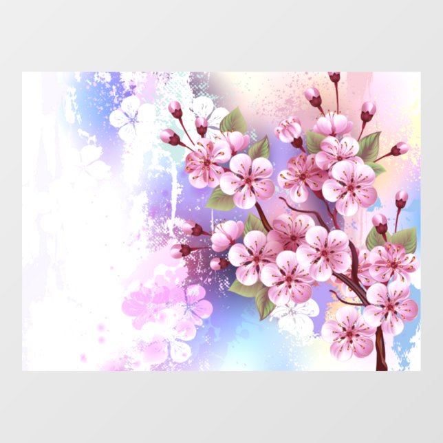 Autocollant Pour Fenêtre Sakura rose sur la peinture Arrière - plan (Feuille)
