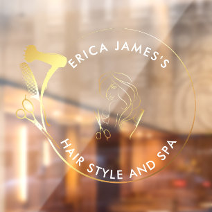 Autocollant Pour Fenêtre Salon de beauté en or et noir