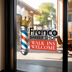 Autocollant Pour Fenêtre Salon de coiffure Barber Hair Shop King Crown Mât 