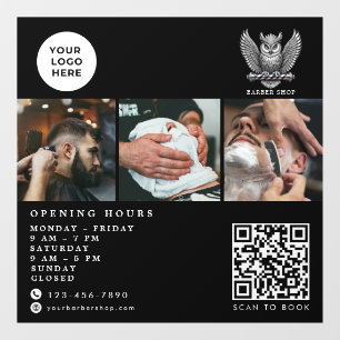Autocollant Pour Fenêtre Salon de coiffure élégant Code QR Logo Chouette ar