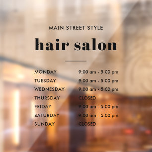 Autocollant Pour Fenêtre Salon de coiffure Heures d'ouverture simples Entre