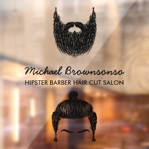 Autocollant Pour Fenêtre Salon de coiffure hipster barbe moustache entrepri