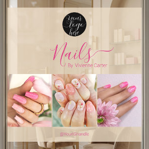 Autocollant Pour Fenêtre Salon de manucure photo de logo de script rose fuc