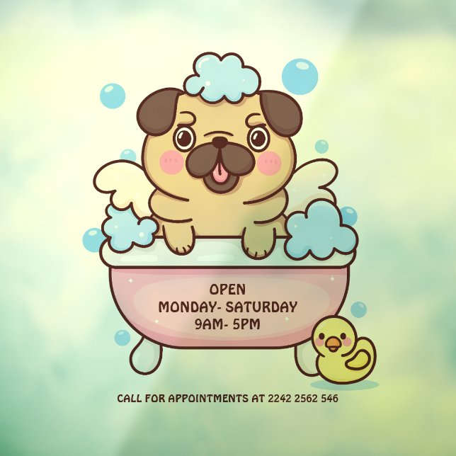 Autocollant Pour Fenêtre Salon de toilettage pour chiens Pug  (Feuille 3)