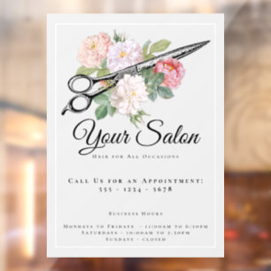 Autocollant Pour Fenêtre Salon des cheveux Heures d'ouverture Roses roses r