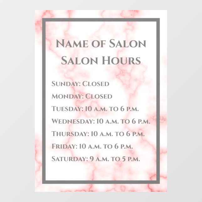 Autocollant Pour Fenêtre Salon Heures Faux Marbre rose Modèle d'affaires (Feuille)
