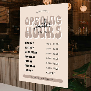 Autocollant Pour Fenêtre Salon Spa tendance beige rétro Horaires d'ouvertur