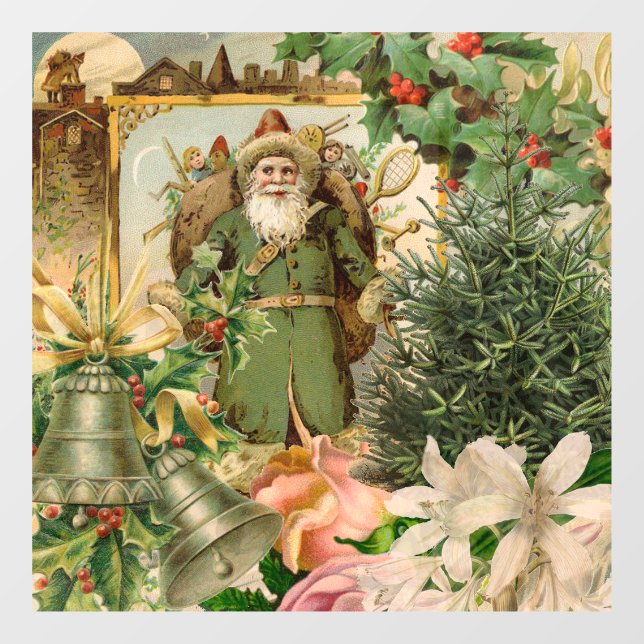 Autocollant Pour Fenêtre Santa Claus Noël Antiquité Belle Art (Feuille)