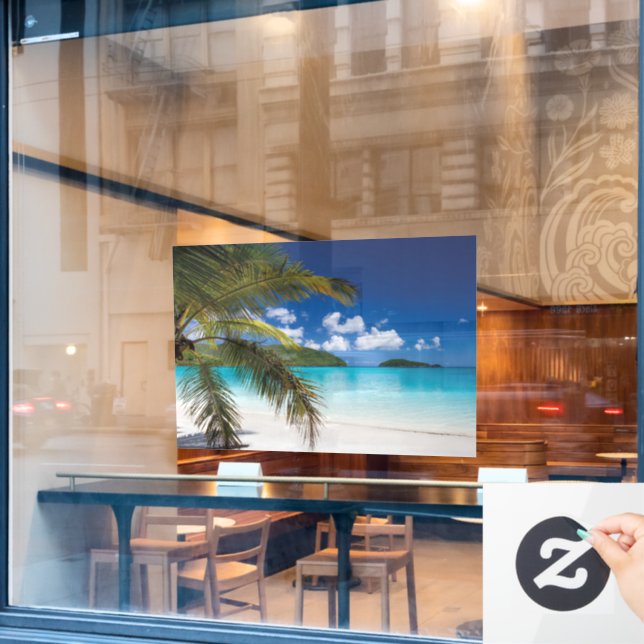 Autocollant Pour Fenêtre Scène De Plage Tropicale (Fenêtre de café)