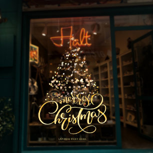 Autocollant Pour Fenêtre Script Gold Joyeux Noël Arbre d'affaires