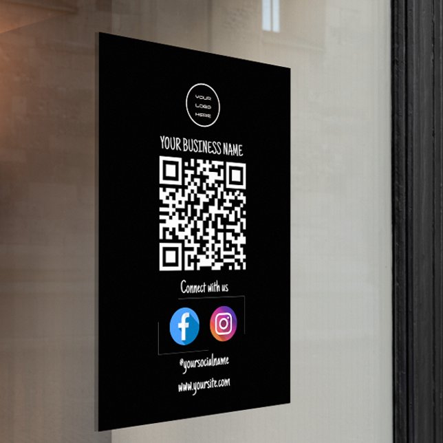 Autocollant Pour Fenêtre Se Connecter Avec Nous Logo d'Entreprise Noire (Connect With Us Black Business Logo Window Cling)