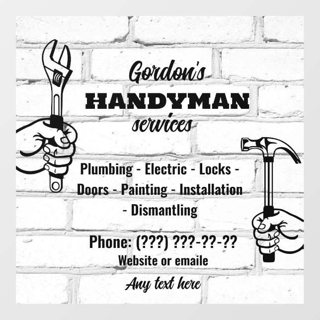 Autocollant Pour Fenêtre Services Handyman (Feuille)